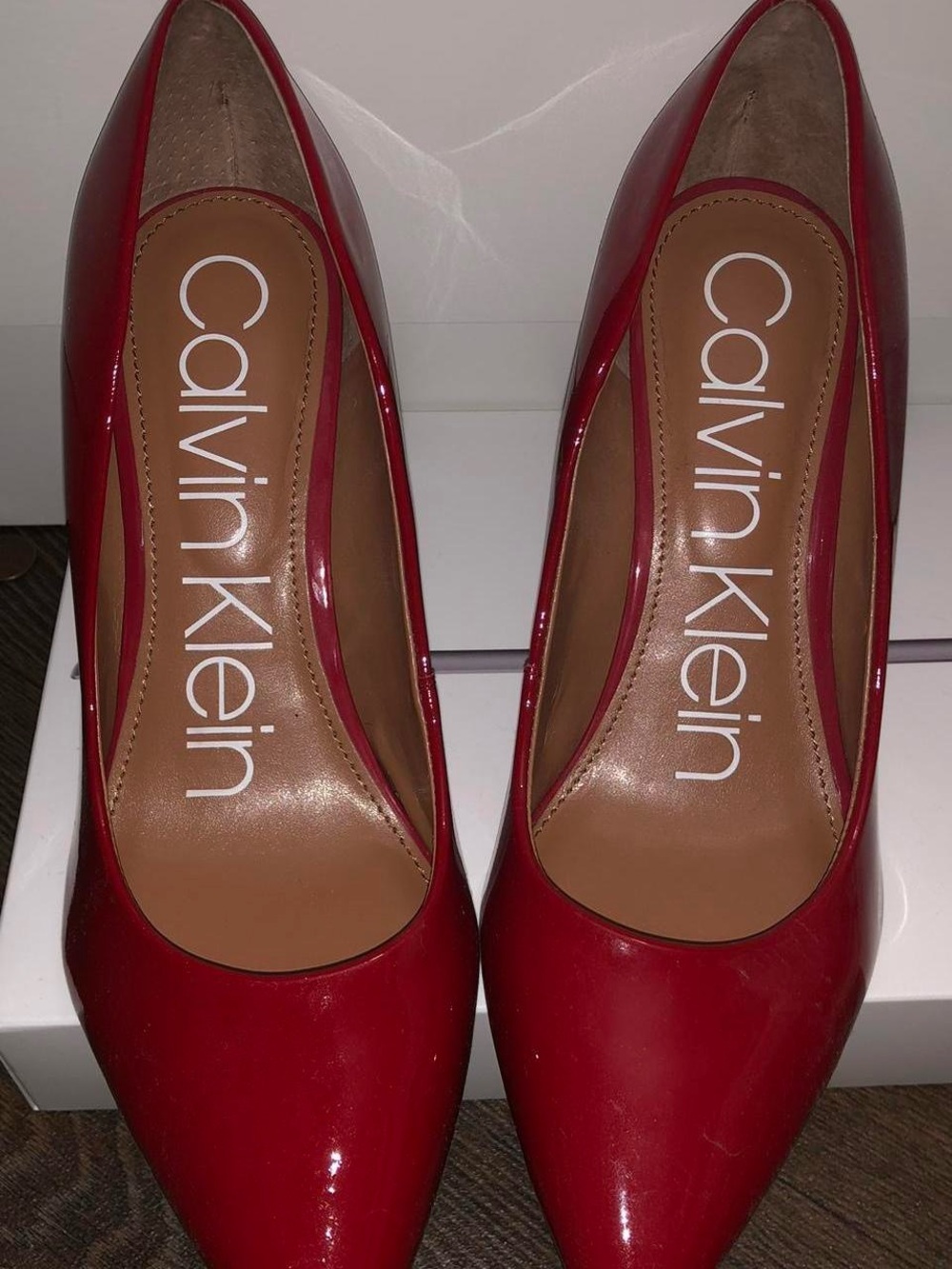 Calvin Klein Red Patent Pointed-Toe Pumps